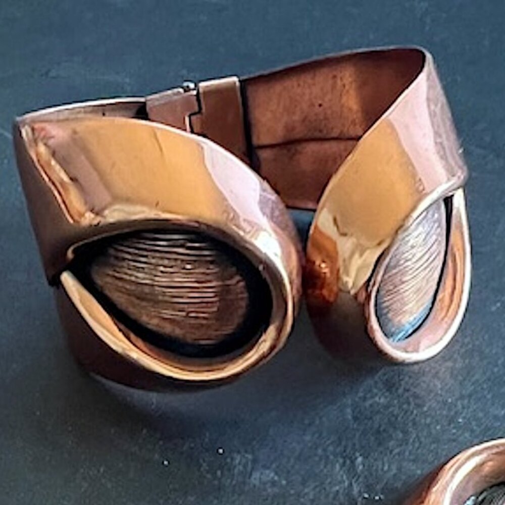 Vintage Mid Century Mod Renoir COPPER hinged Cuff Bracelet & Brooch Set